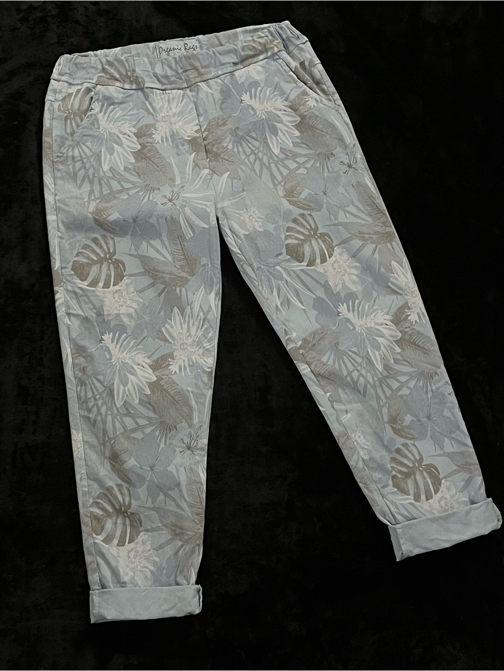 Organic Rags Blue/Gray Floral Print Cropped Pants - Sz S